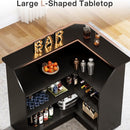 L-Shaped Home Bar Cabinet With Stemware Racks, 4 Tier Corner Unit, Liquor Wine Bar Table & Reception Desk For Home Pub - Black by HouseOfZazla
