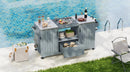K&K 66.5' Outdoor Kitchen Island for Big Green Egg Grills, Solid Wood Outdoor Grill Cart for Tabletop Grill with Stainless Steel Top, Drawer, Compatible with Large Big Green Egg, Kamado Joe- Grey Blue by Montret