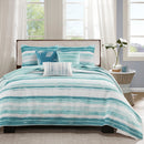 6 Piece Printed Quilt Set with Throw Pillows Aqua Full/Queen