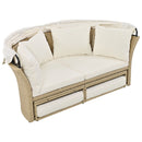 Outdoor Patio Daybed Wicker Rattan Double Daybed Round Sofa Furniture Set With Retractable Canopy, 4 Pillows For Lawn Garden by HouseOfZazla