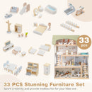 Wooden Dollhouse Kids DIY Pretend Playhouse with 33 PCS Furniture Accessories-Green by LJGDeals