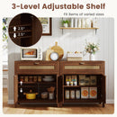 Sideboard Storage Cabinet with Rattan Doors and Drawer-Brown