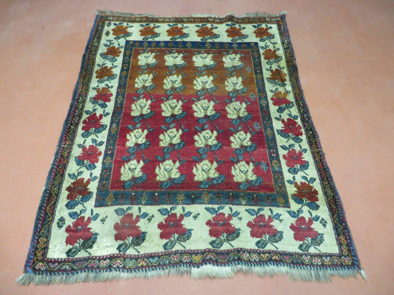 4' X 5' Semi Antique Handmade Fine Turkish Flowers Bouquet Wool Rug Nice