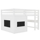 Full Size Loft Bed With Sliding Chalkboard & Bookshelf