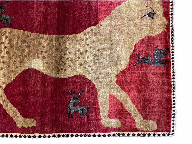 3.5 X 6 Handmade New Vintage Quality Wool Rug Leopard Red Tribal Hand-Knotted