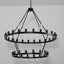 36-Lights 2-Level Matte Black Wagon Wheel Chandelier (24+12)