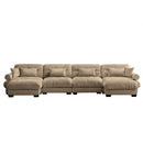 Modern Sectional Sofa With Ottoman, Round Bolster Armrests, Waist And Throw Pillows by HouseOfZazla