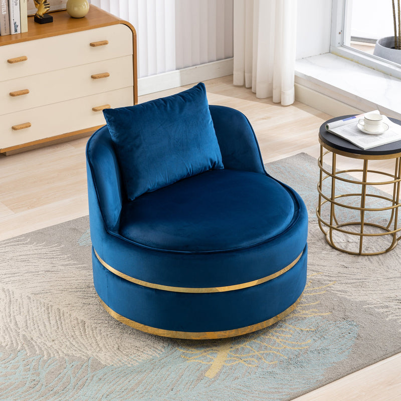 360 Degree Swivel Accent Chair Velvet Modern Upholstered Barrel Chair Over-Sized Soft Chair with Seat Cushion for Living Room, Bedroom, Office, Apartment, Blue