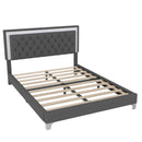 3-Pieces Bedroom Set, Queen Size Upholstered Platform Bed with LED Lights and Two Nightstands - Gray