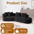 Upholstered Oversized Sectional Sofa, 4 Seater Extra Deep & Wide Curved Cloud Couch With 4 Throw Pillows For Living Room - Black by HouseOfZazla