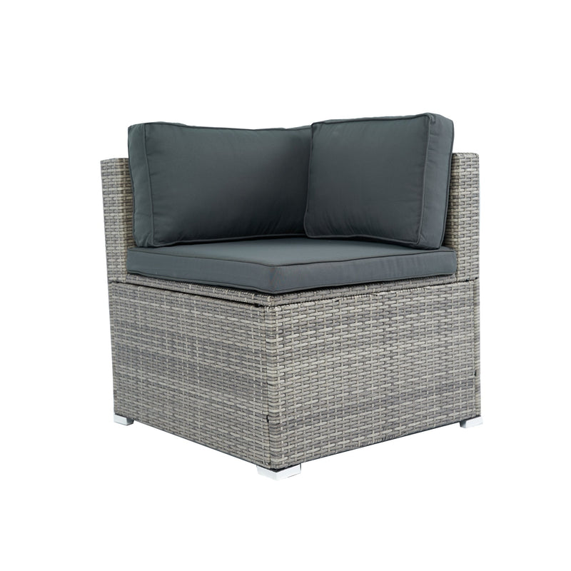 6 Pieces PE Rattan sectional Outdoor Furniture Cushioned Sofa set Grey Wicker, Dark Grey Cushion