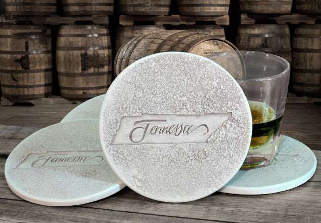 Tennessee Whiskey Drink Coasters, installed in a room