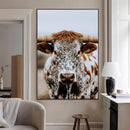Texas Longhorn Wall Art Canvas Print – Spotted Horned Cattle