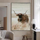 Texas Longhorn Wall Art Canvas Print – Brown Horned Bull