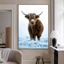 Highland Cow Wall Art Canvas Print – Framed Frosty Winter