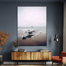 Moody Seascape Wall Art Canvas Print – Framed Neutral Foggy