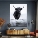 Frosty Black Highland Wall Art Canvas Print – Framed Moody