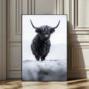 Frosty Black Highland Wall Art Canvas Print – Framed Moody