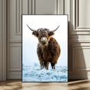 Highland Cow Wall Art Canvas Print – Framed Frosty Winter