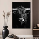 Texas Longhorn Wall Art Canvas Print – Monochrome Horned