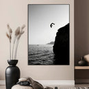 Cliff Jumping Silhouette Wall Art Canvas Print – Framed
