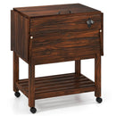 54 Quart Wooden Cooler Cart for Patio Rolling Ice Chest with Shelves-Brown by LJGDeals