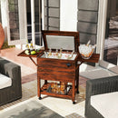 54 Quart Wooden Cooler Cart for Patio Rolling Ice Chest with Shelves-Brown by LJGDeals