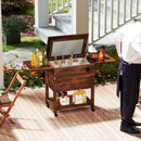 54 Quart Wooden Cooler Cart for Patio Rolling Ice Chest with Shelves-Brown by LJGDeals