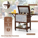 54 Quart Wooden Cooler Cart for Patio Rolling Ice Chest with Shelves-Brown by LJGDeals