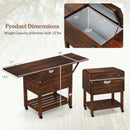 54 Quart Wooden Cooler Cart for Patio Rolling Ice Chest with Shelves-Brown by LJGDeals