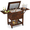 54 Quart Wooden Cooler Cart for Patio Rolling Ice Chest with Shelves-Brown by LJGDeals