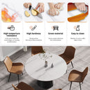 53.15" Modern Artificial Stone Round Carbon Steel Base Dining Table, Can Accommodate 6 People - White / Black by HouseOfZazla