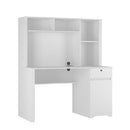 Computer Desk With Hutch & Bookshelf, Wood Executive Desk Teens Student Desk Writing Laptop Home Office Desk With Drawers, 3 Ac Outlets And 2 USB Charging Ports, Study Laptop Table For Home - White by HouseOfZazla