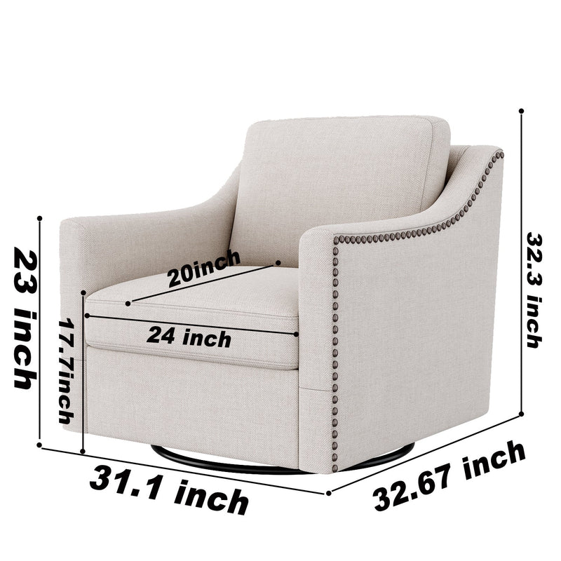 360 Degree Swivel Armchair Cotton linen skin-friendly fabric Ergonomic design Brass nail decorative armchair Living room chairs Bedroom chairs Living room chairs Black legs Suitable for indoor homes