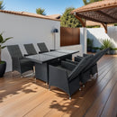 7 Piece Outdoor Patio Wicker Dining Set Patio With Adjustable Backrest Black Wicker + Dark Grey Cushion