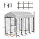 7.8' x 6' Dog Kennel Outdoor with Waterproof Cover, Dog Playpen for Extra Large Dogs with Two Part Door Design, Silver