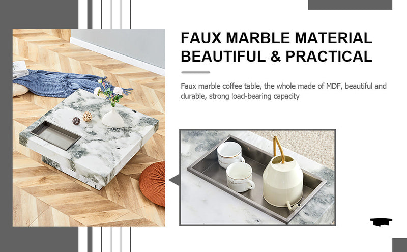 A modern and practical coffee table, black and white in imitation marble pattern, made of MDF material. The fusion of elegance and natural fashion 31.4"x 31.4"x 12 "