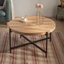 33" Modern Thread Design Round Coffee Table, MDF Table Top with Cross Legs Metal Base
