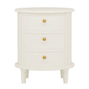 Oval Nightstand With 3 Drawers, Bedside Table - White
