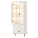 Bookcase With Doors, Drawers & RGB LED Light Tall Storage Cabinet For Living Room - White by HouseOfZazla