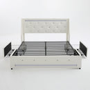 Wingback Upholstered Bed Frame With LED Lights, Charging Station