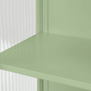 23.62"Glass Doors Modern Two-door Wall Cabinet with Featuring Two-tier Enclosed Storage, an Open Shelf, and Towel Rack, for Entryway Living Room Bathroom Dining Room,Green