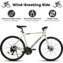 A28320-CREAM 700C Road Bike 21 Speed, Suspension Fork, Disc Brakes, Men's Women's Road Bike