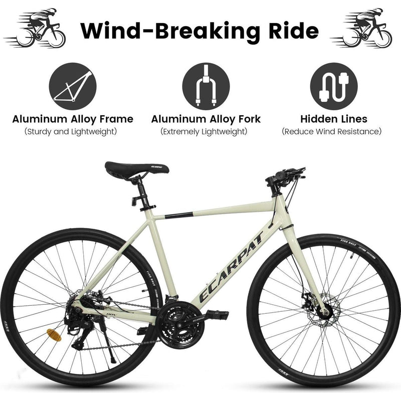 A28320-CREAM 700C Road Bike 21 Speed, Suspension Fork, Disc Brakes, Men's Women's Road Bike