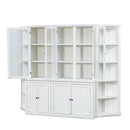 Retro Style Wall Suit With Glass Doors, 75.25" Tall Display Cabinets & Triangle Sided Bookshelves - White by HouseOfZazla
