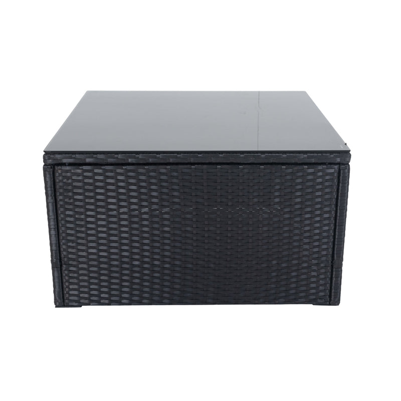 6 Pieces PE Rattan sectional Outdoor Furniture Cushioned Sofa Set with 3 Storage Under Seat Black Wicker + Dark Grey Cushion