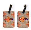 Thanksgiving Turkey Fleur de lis on Faux Burlap Luggage Tag