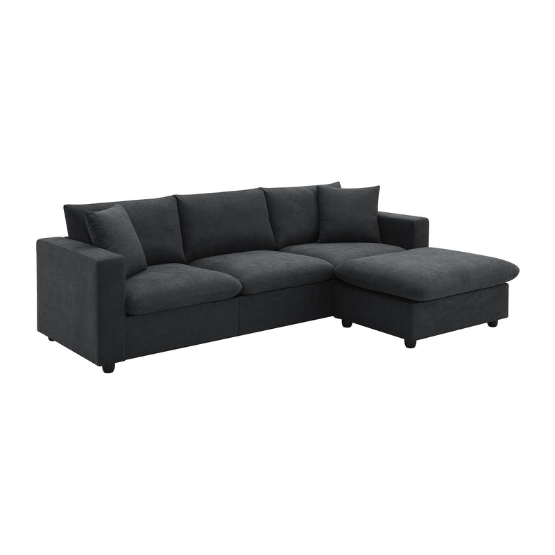 Walker Edison | Chenille Black Modern L-shape Sectional Sofa Ottoman