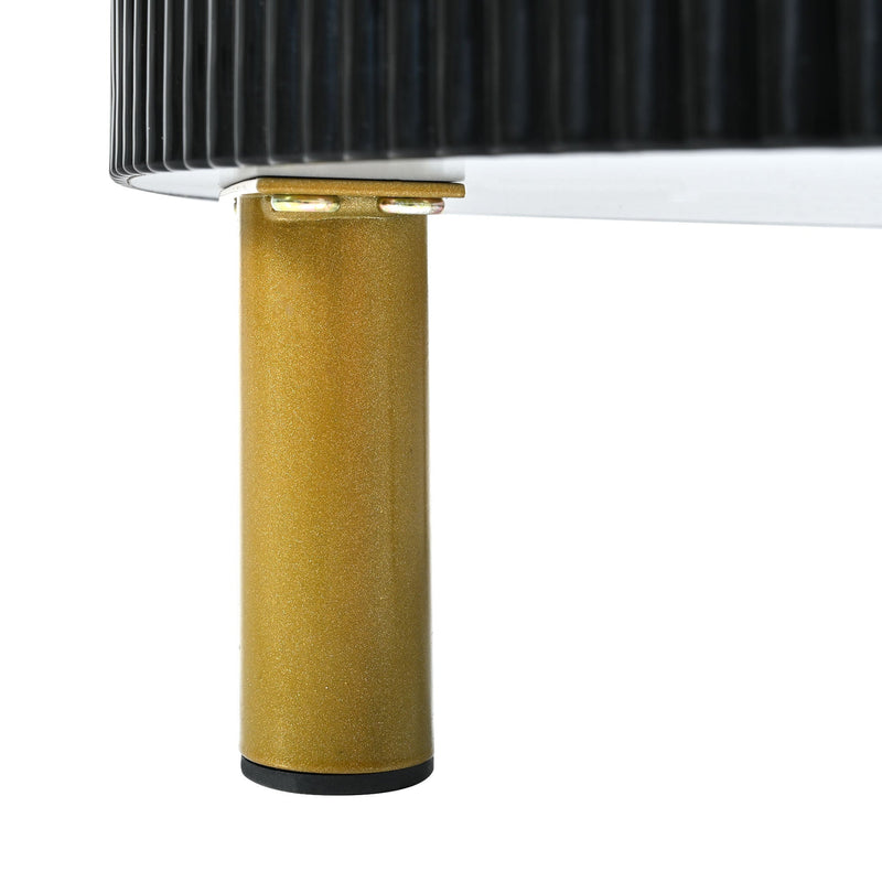 27.5" & 19.6" Stackable Coffee Table with 2 Drawers, Nesting Tables with Brown Tempered Glass and High Gloss Marble Tabletop, Set of 2, Round Center Table for Living Room, Black