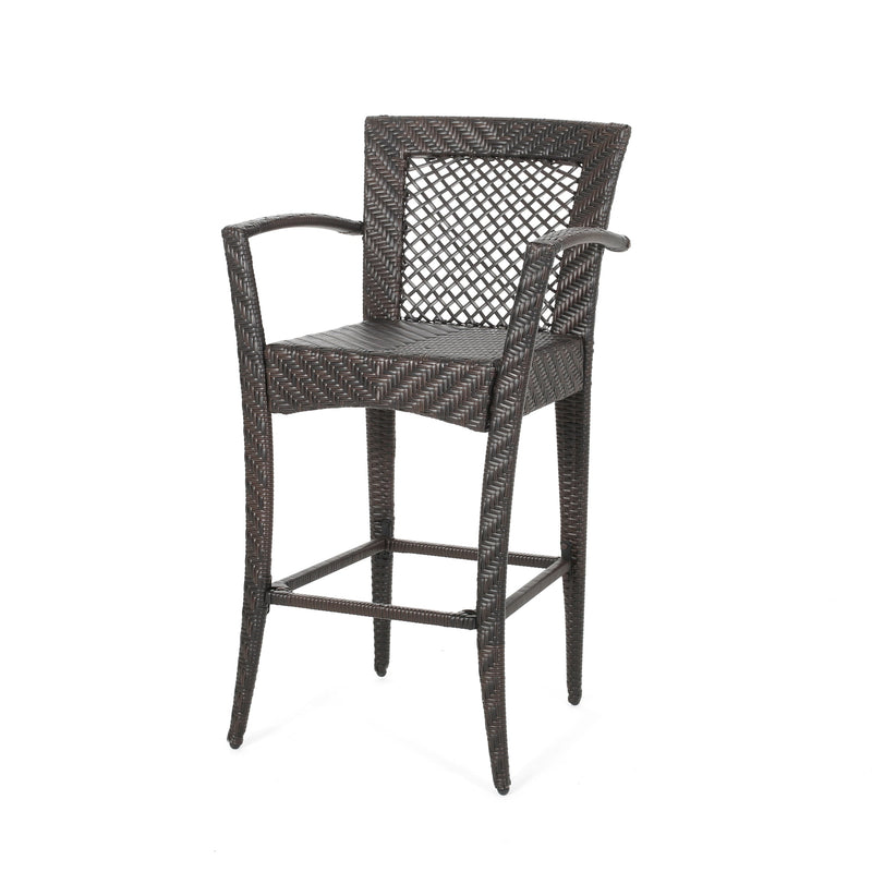 Walker Edison | Outdoor 46" Wicker Barstool (Set of 2), Multi Brown Finish